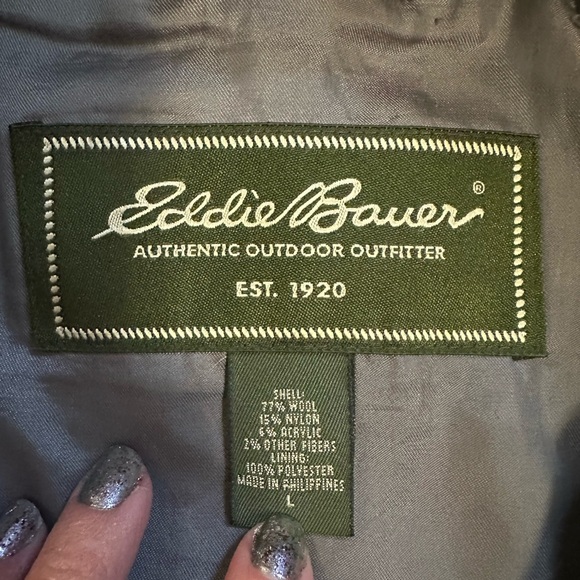 Eddie Bauer Mens Barn Coat Heavy Gray Wool Herringbone Chore Jacket Size Large - Picture 2 of 10